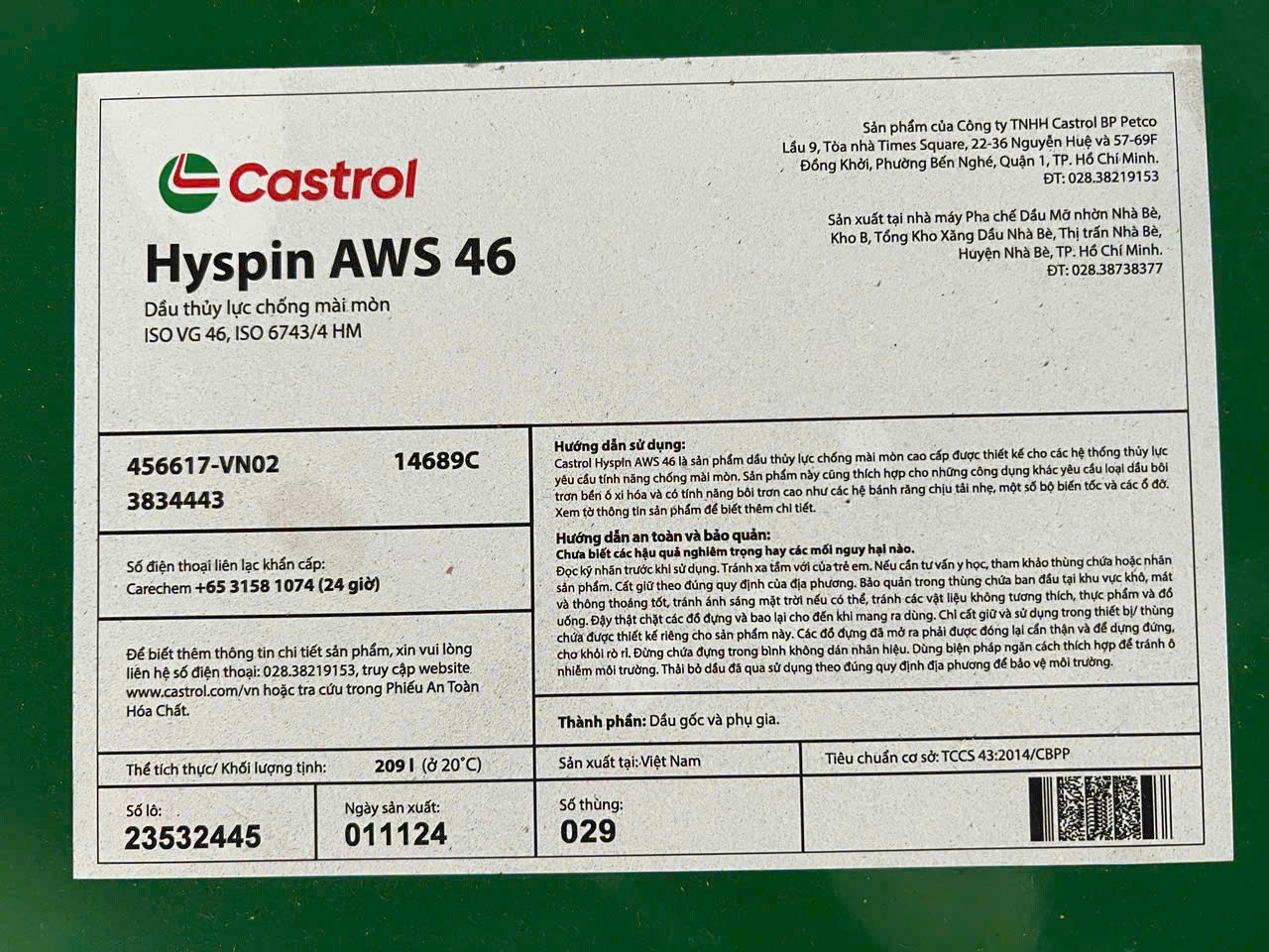 Dầu thủy lực Castrol Hyspin AWS 46